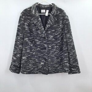 Emma James 20W Blazer Textured Slub Knit Black White Long Sleeve Preppy Office